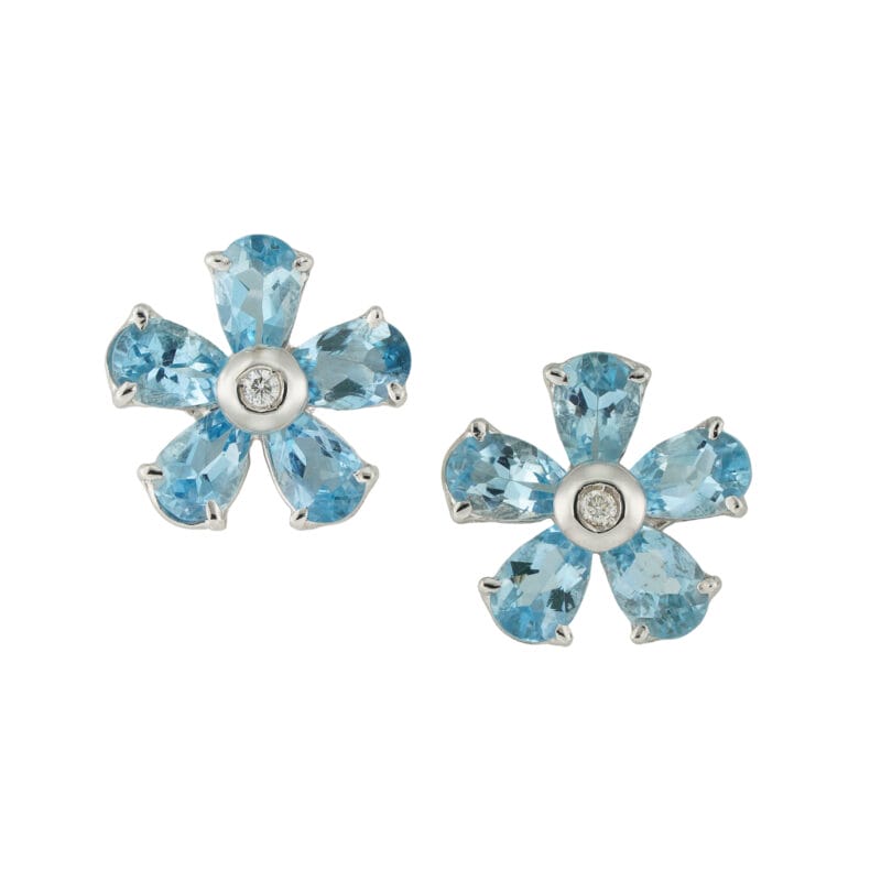 A pair of aquamarine and diamond flower cluster earrings