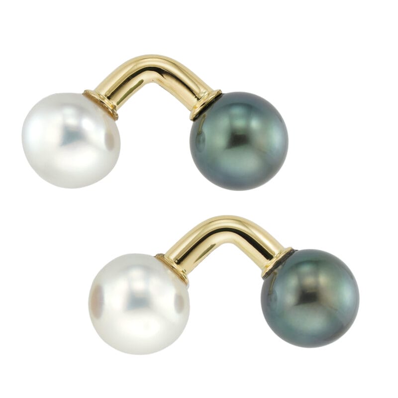 A pair of cultured pearl and gold cufflinks