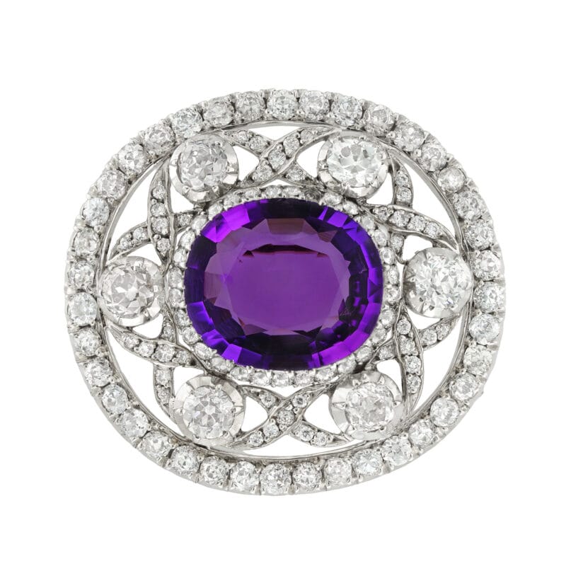 A Late 19th Century Russian Amethyst And Diamond Brooch