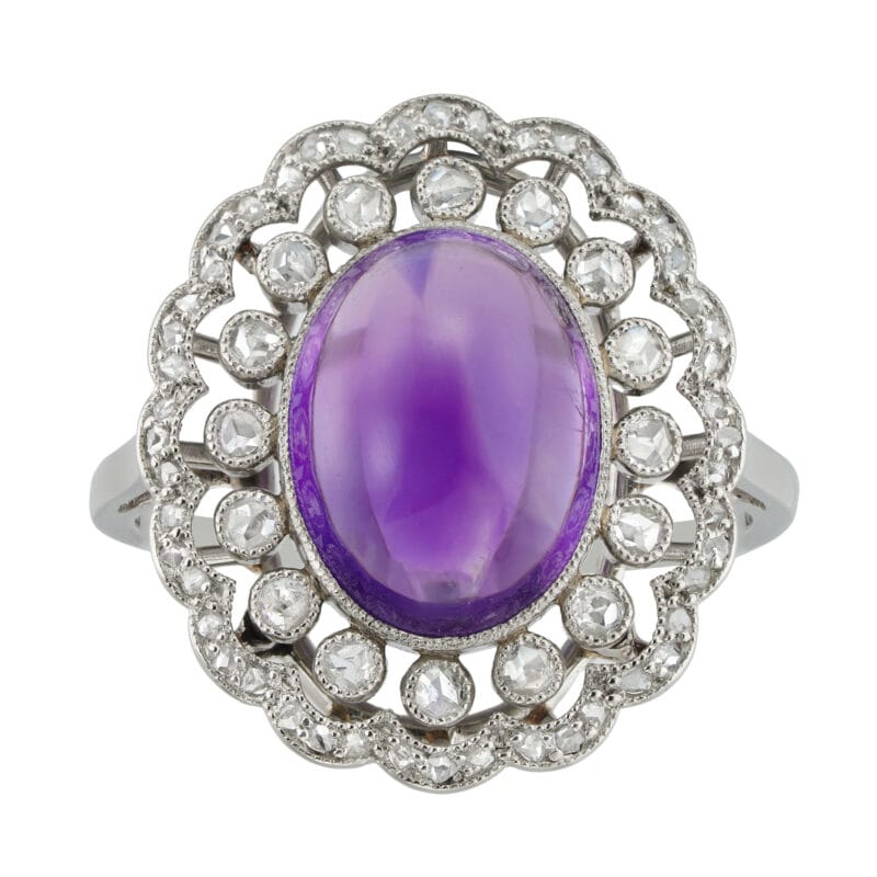 An Edwardian amethyst and diamond cluster ring