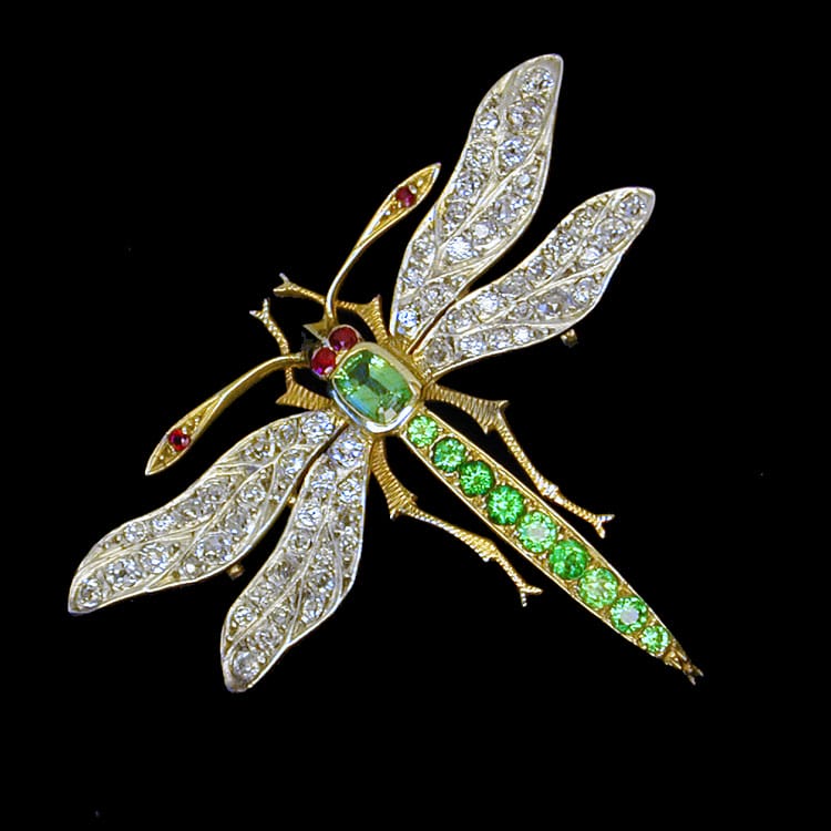 A Demantoid Garnet And Diamond Dragonfly Brooch