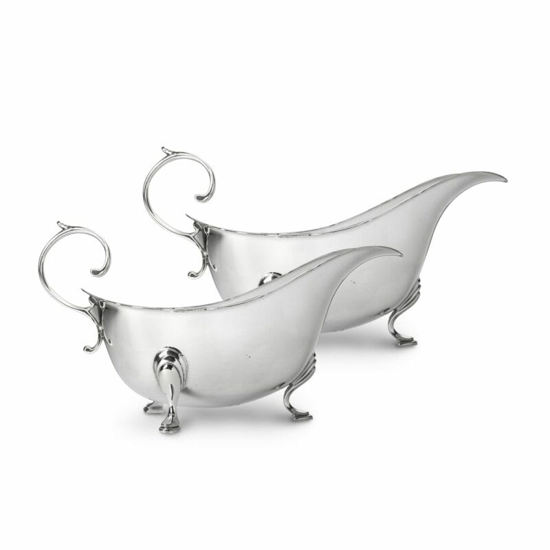 A Pair Of Georgian Style Sterling Silver Sauceboats