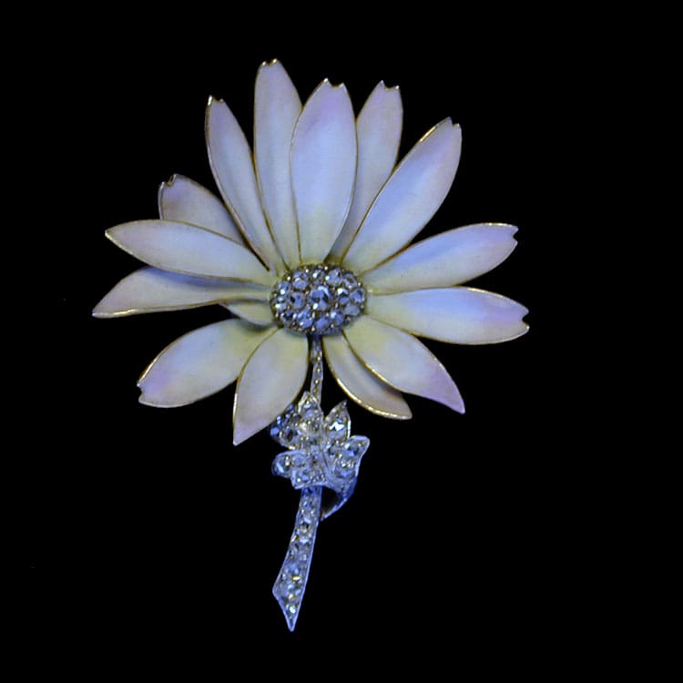 An Antique Enamel And Diamond-set Flower Brooch