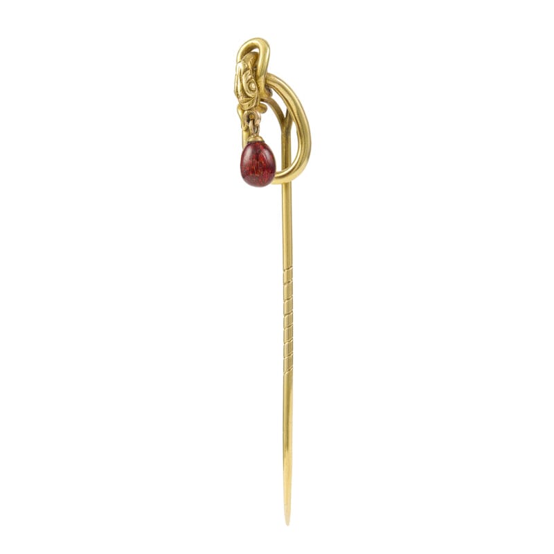 A Fabergé Yellow Gold Snake With Enamelled Egg Stick Pin