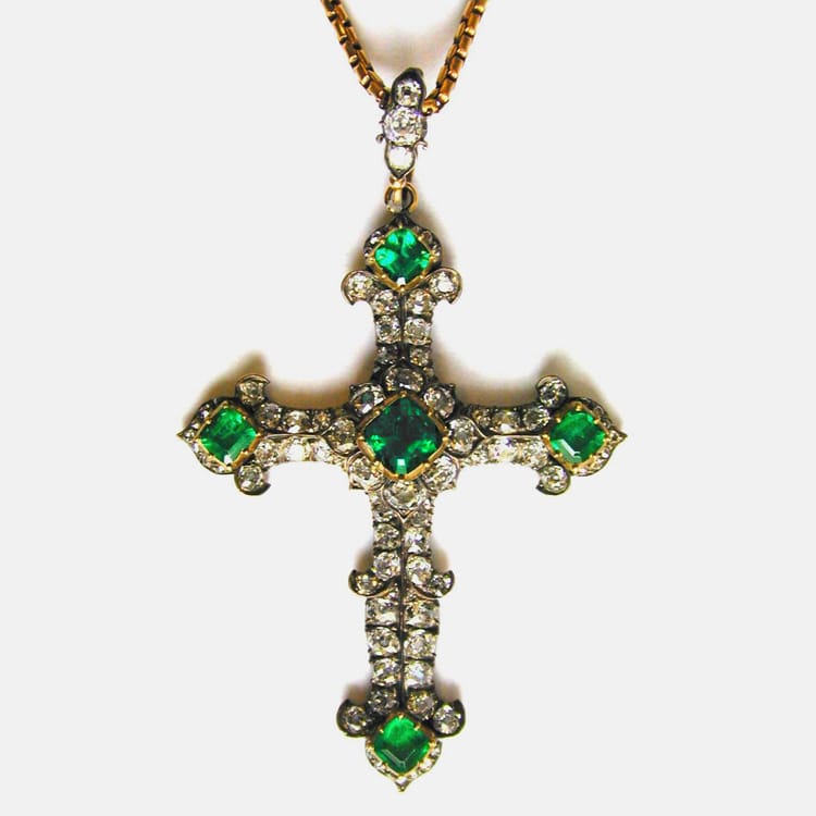 An Early Victorian Emerald And Diamond-set Cross Pendant