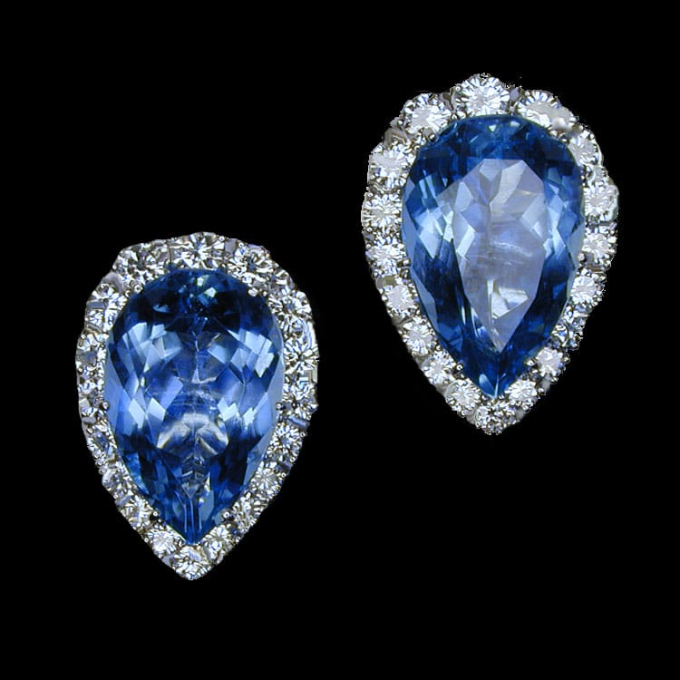 A Pair Of Fine Pear-shaped Aquamarine And Diamond Earrings