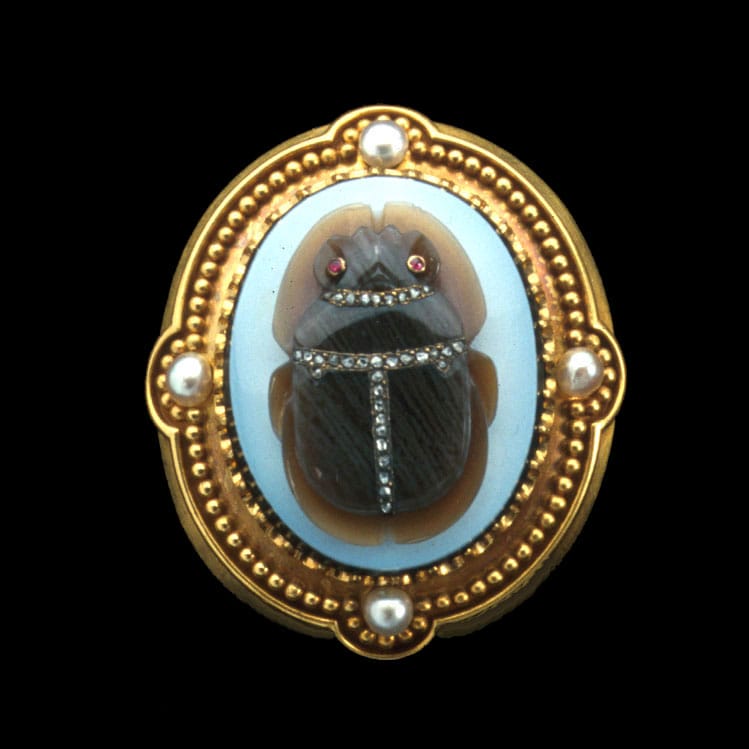 An Egyptian Revival Scarab Cameo Brooch, C1860