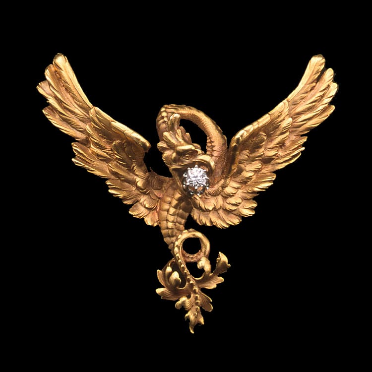 A French Nineteenth Century Carved 18ct Gold Chimera Brooch