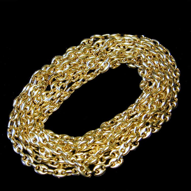A Yellow Gold Long Chain Of Anchor Link Design
