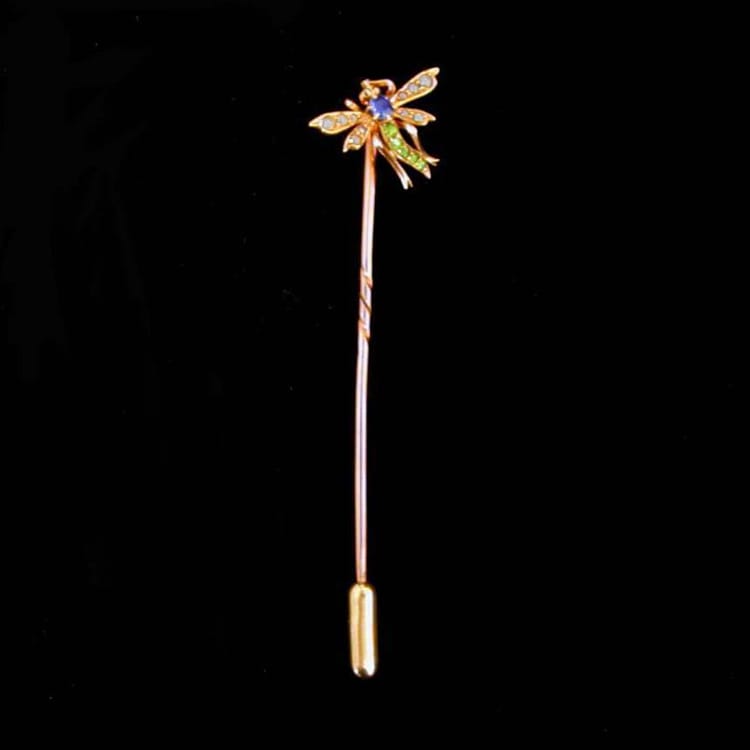 A Demantoid Garnet, Sapphire And Pearl Dragonfly Stick Pin