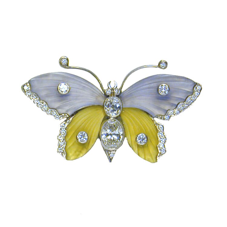A Chalcedony And Diamond Set Butterfly Brooch