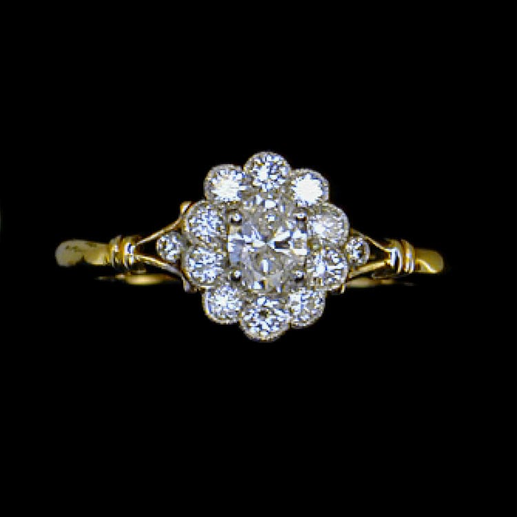 An Oval Diamond Cluster Ring