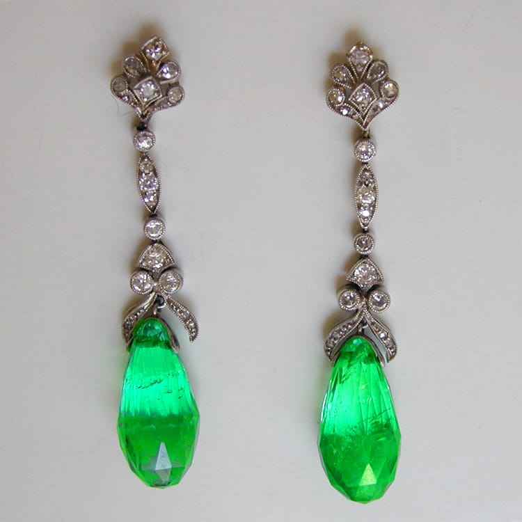 A Pair Of Edwardian Briolette Emerald Drop Earrings