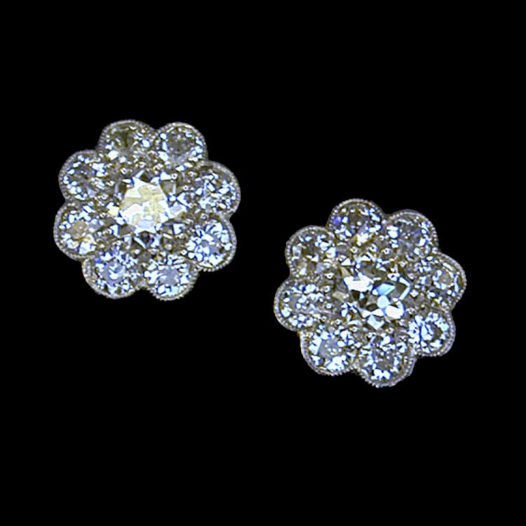 A Pair Of Diamond Cluster Earrings In 18ct White Gold