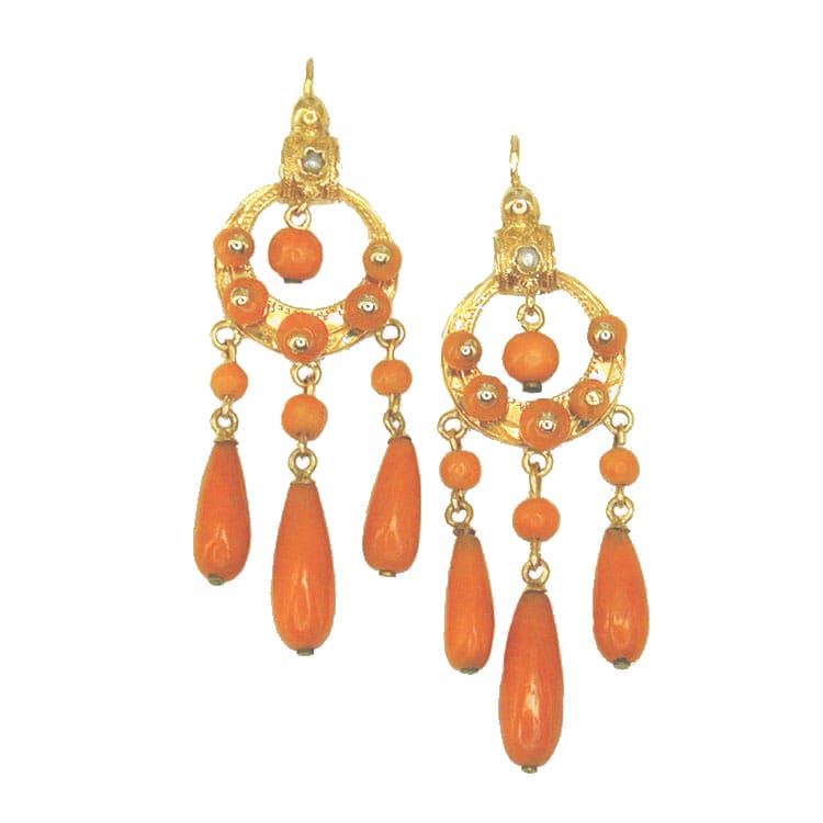 A Pair Of Victorian Coral Drop Earrings, C1860