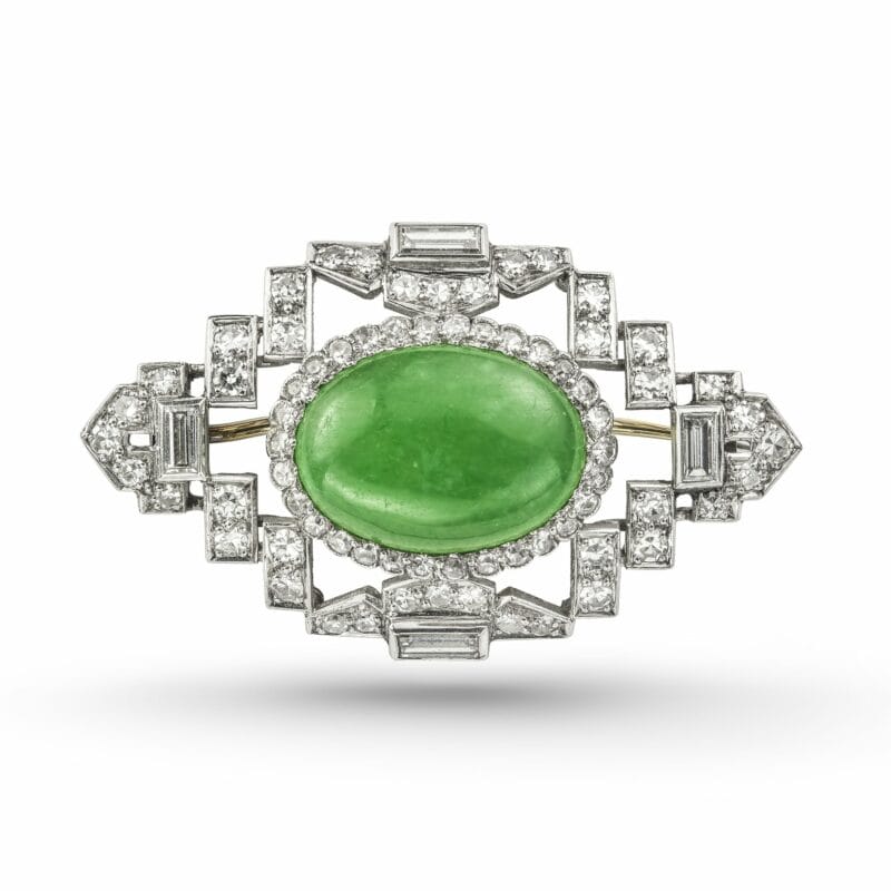 An Art Deco Jade And Diamond Brooch