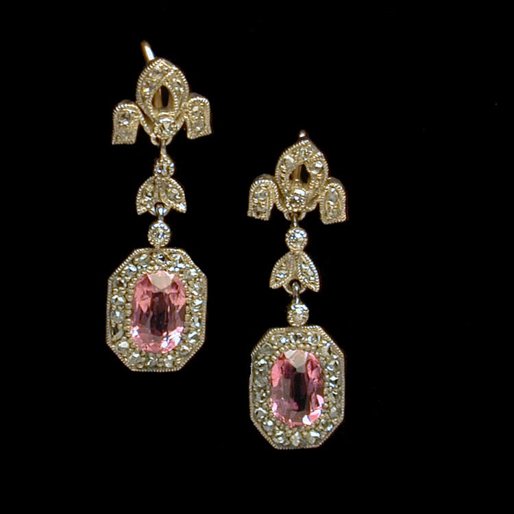 A Pair Of Pink Tourmaline And Diamond Drop Earrings, C1900