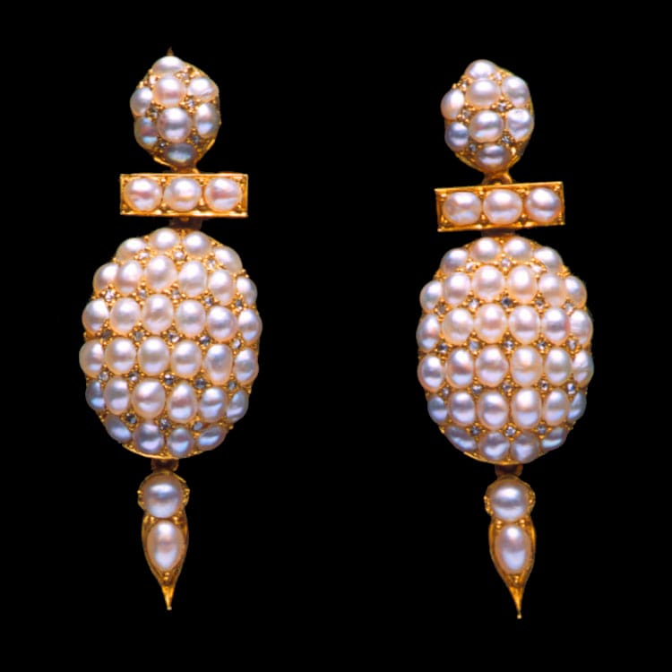 A Pair Of Half Pearl And Diamond Drop Earrings, C1870
