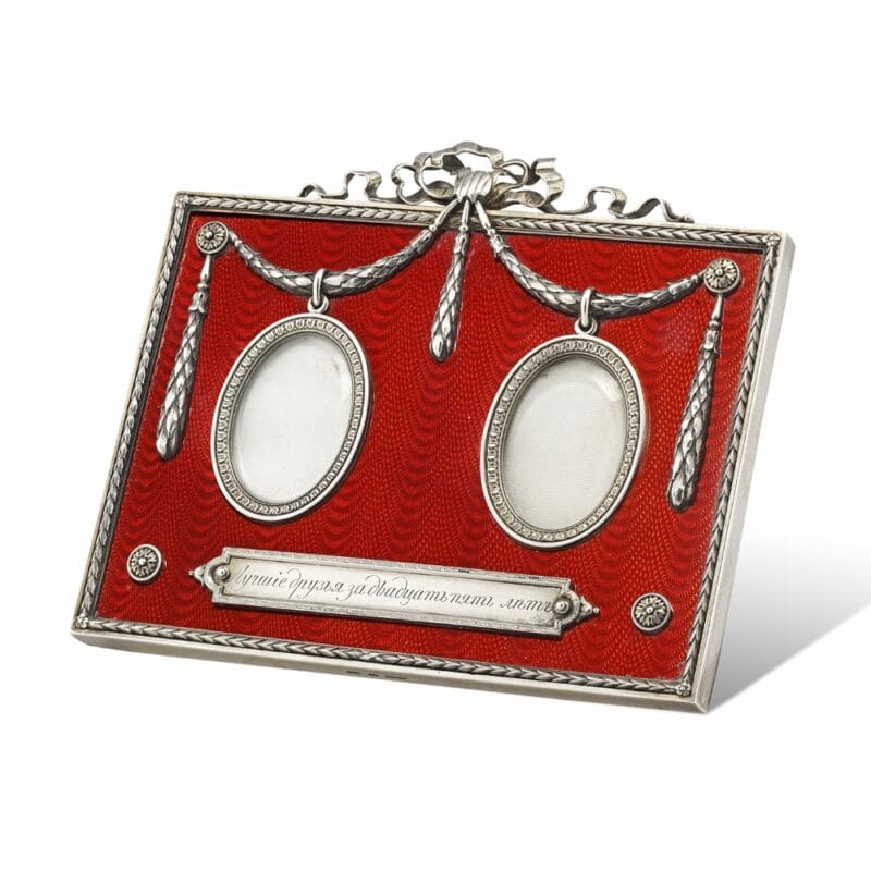 A Fabergé Red Enamel Double Miniature Picture Frame