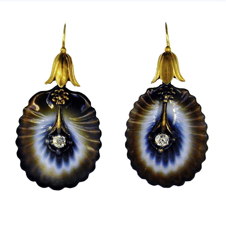 A Pair Of Victorian Yellow Gold, Diamond And Agate Earrings