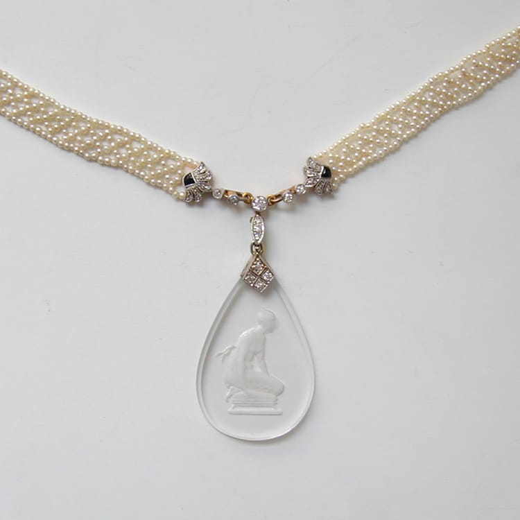 A Seed Pearl, Onyx And Diamond Sautoir Necklace