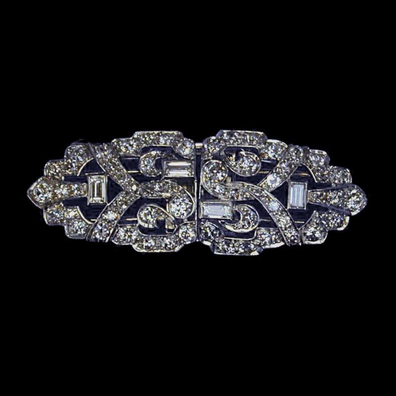 An Art Deco Diamond-set Double Clip Brooch