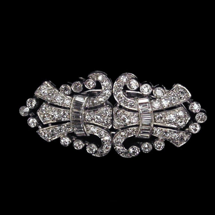 An Art Deco Diamond Double Clip Brooch