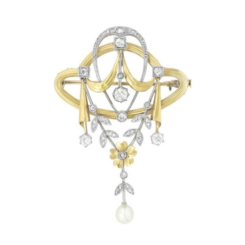 A 19th Century French Gold And Diamond Swag Brooch