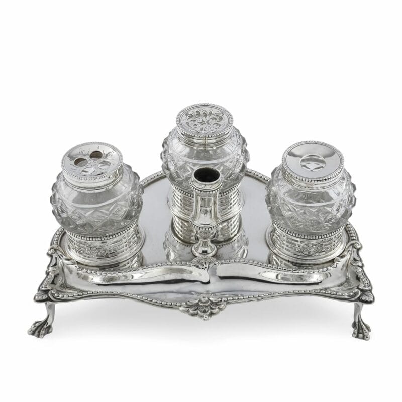 An Antique Silver Ink Stand