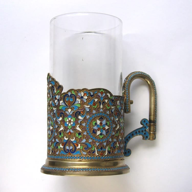 A Russian Cloisonné Enamel And Silver Gilt Tea Glass Holder