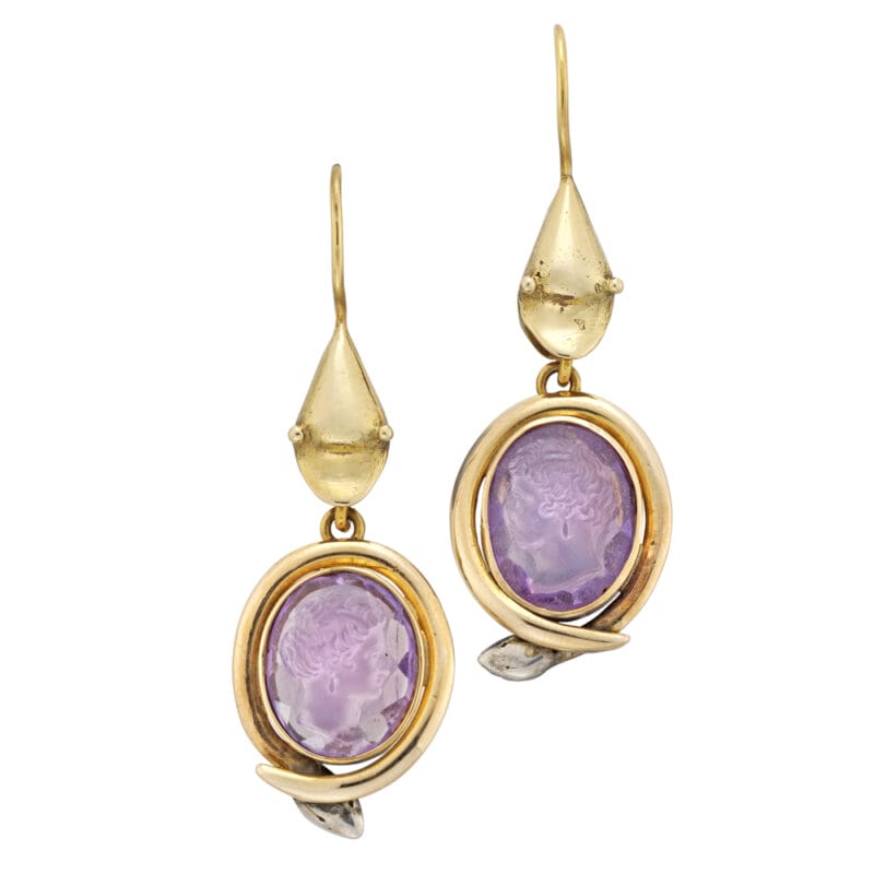 A Pair Of Victorian Amethyst Cameo Earrings