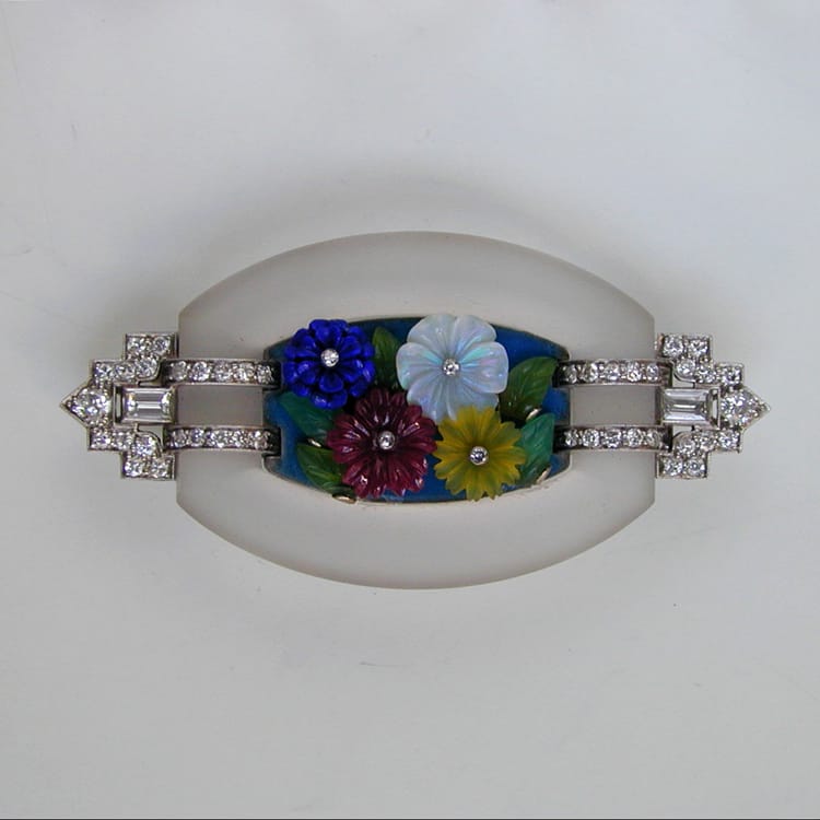 An Art Deco Rock Crystal, Diamond And Multi-gem Set Brooch