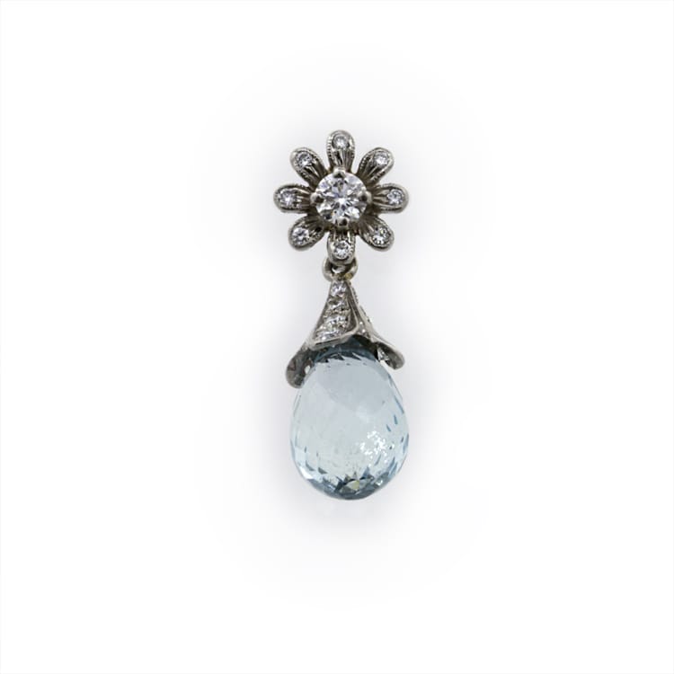 A Briolette Aquamarine And Diamond Drop Pendant