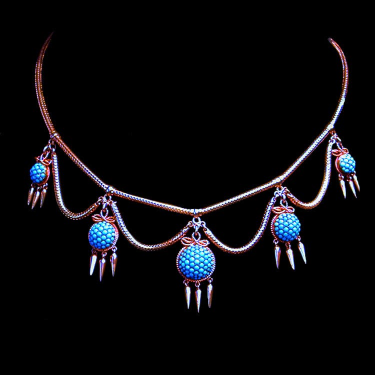 A Mid Victorian Yellow Gold And Turquoise Necklace