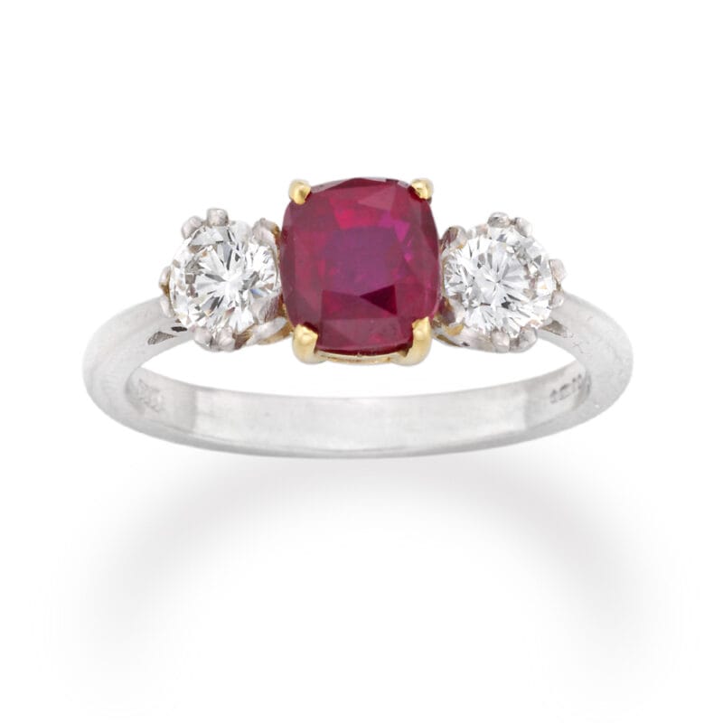A Ruby And Diamond Three Stone Ring