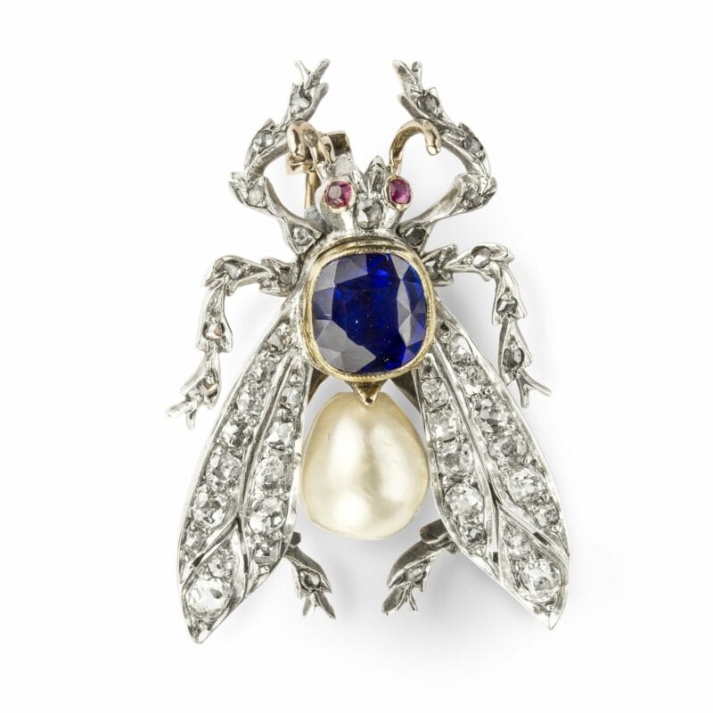 A  Victorian Sapphire, Pearl And Diamond Fly Brooch