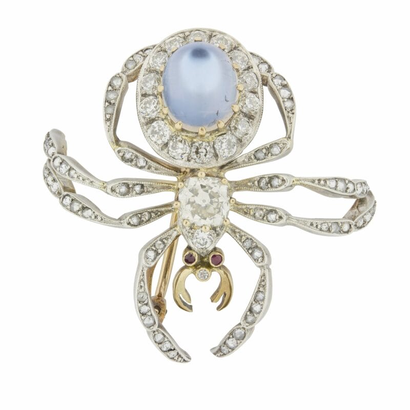 A Victorian Moonstone And Diamond Spider Brooch