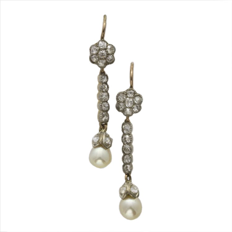 A Pair Of Late Victorian Diamond And Pearl Drop Earrings