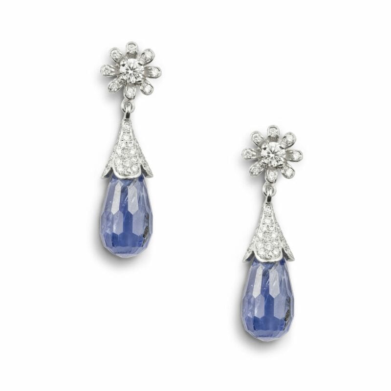 A Pair Of Briolette Sapphire And Diamond Drop Earrings