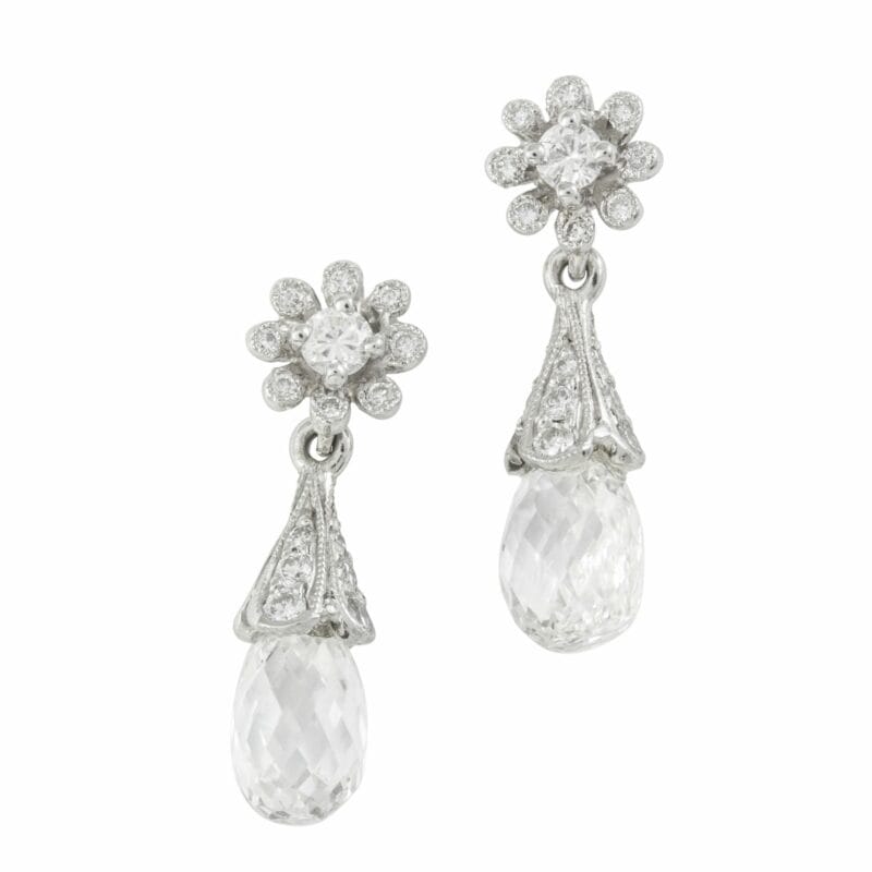 A Pair Briolette Diamond Drop Earrings