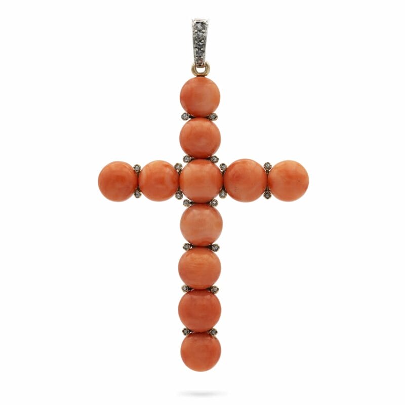 An Early 20th Century Coral And Diamond Cross
