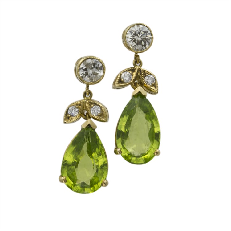 A Peridot And Diamond Drop Earrings