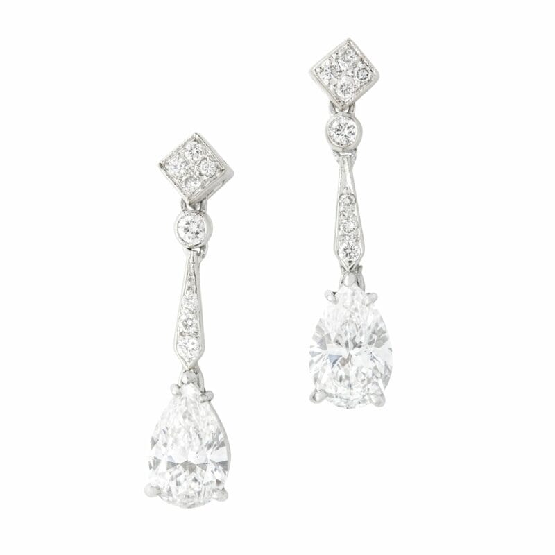 A Pair Of Bentley & Skinner Pear Shape Diamond Drop Earrings