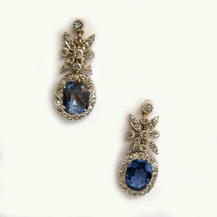 A Pair Of Blue Sapphire And Diamond Cluster Earrings