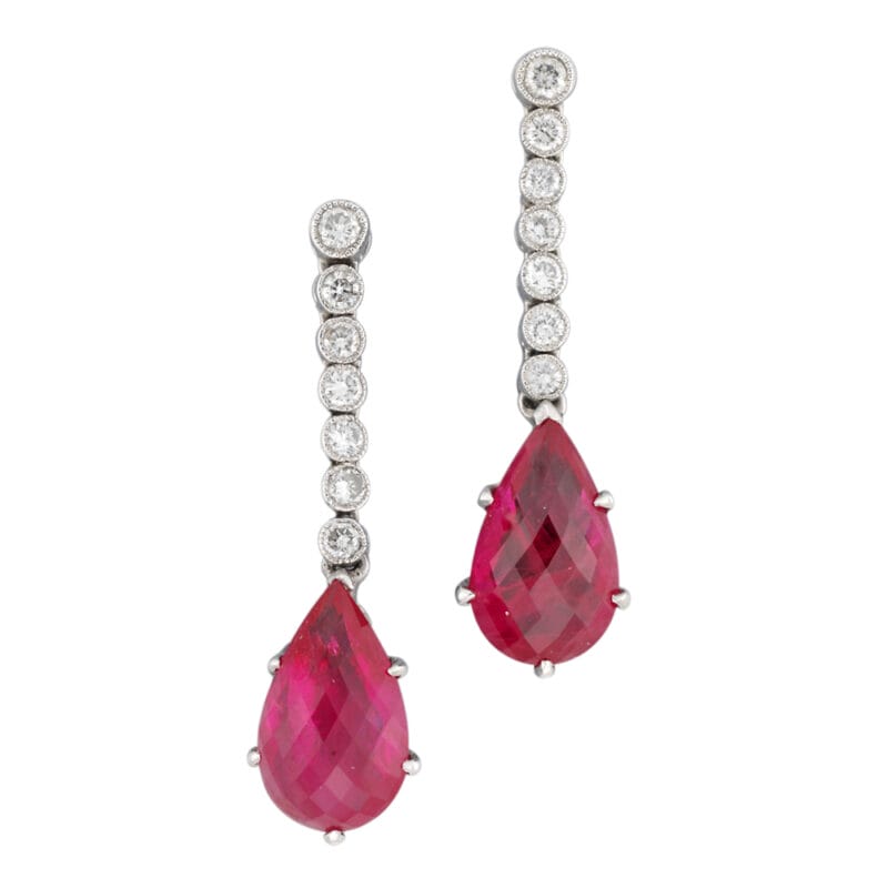 A Pair Of Ruby And Diamond Drop Earrings