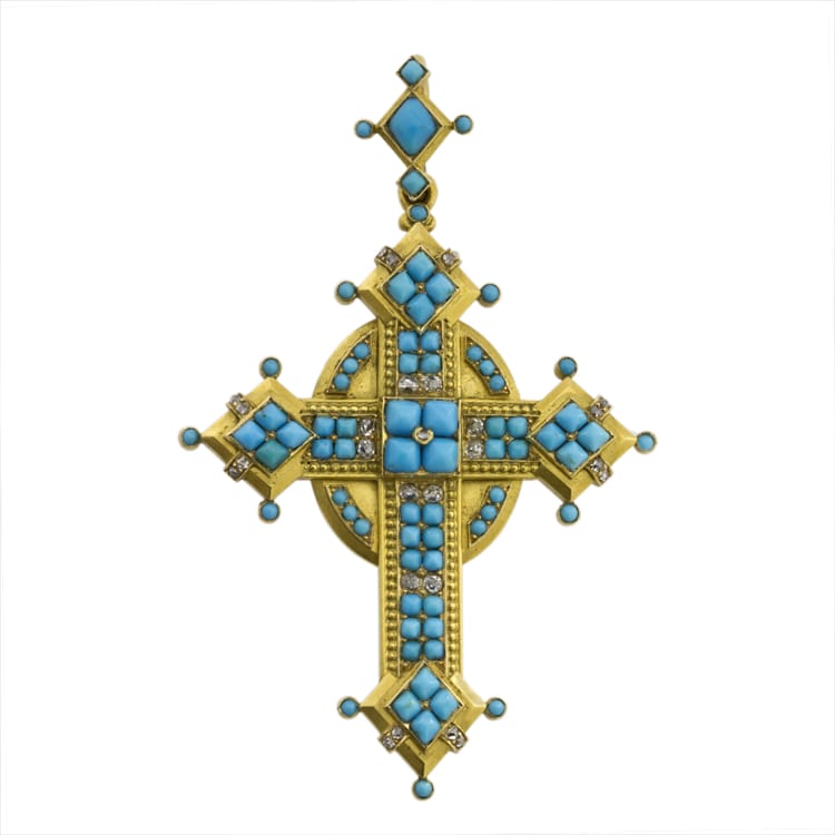 A Victorian Turquoise And Yellow Gold Cross Pendant