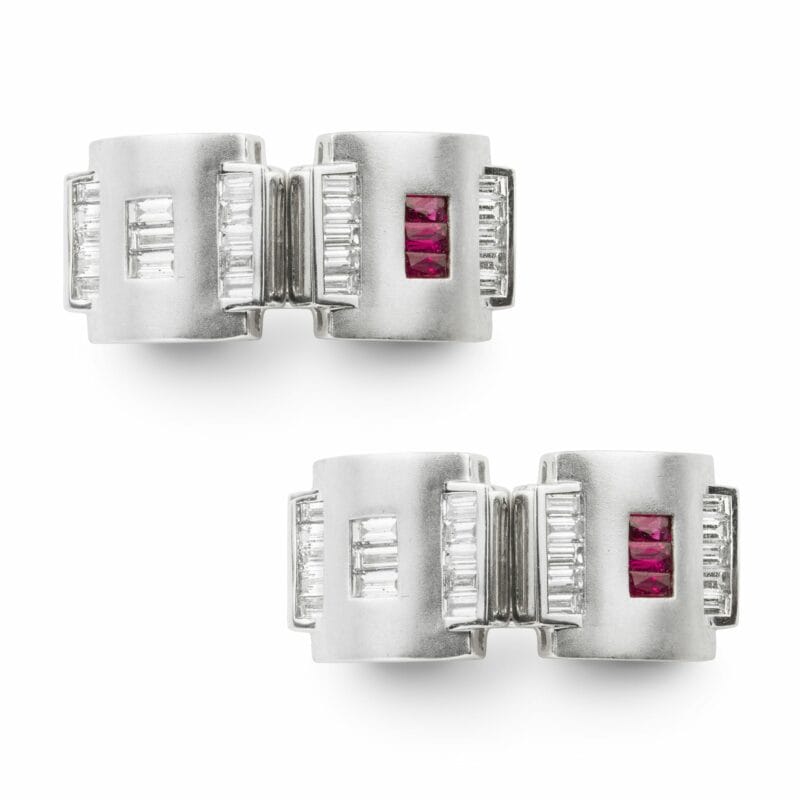 A Pair Of Art Deco Style Ruby And Diamond Cufflinks