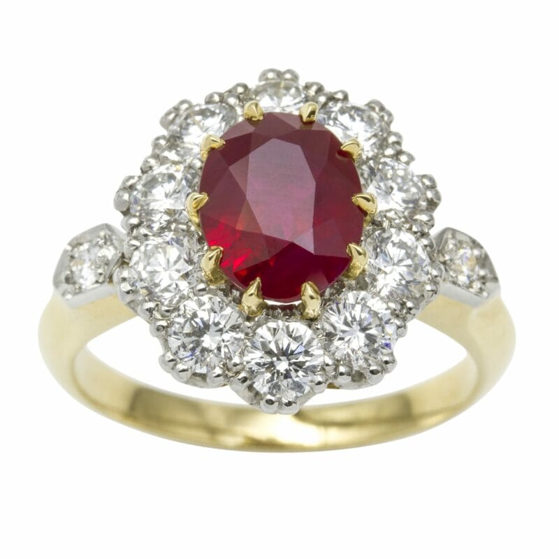 A Burma Ruby And Diamond Cluster Ring