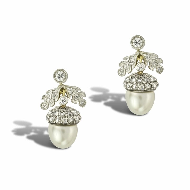 Pair Of Pearl And Diamond Acorn Earrings