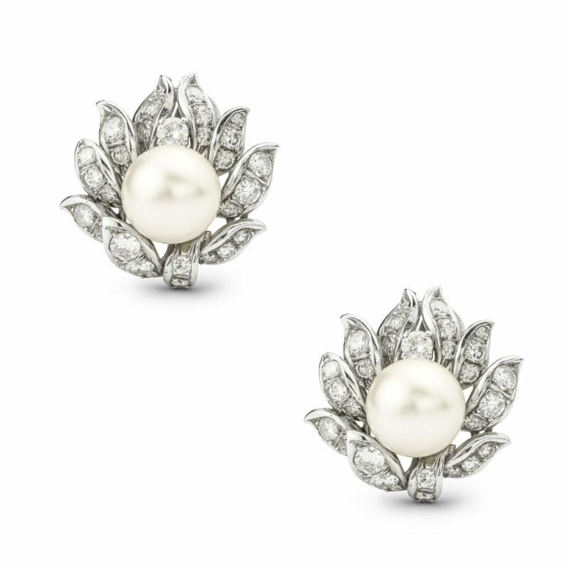A Pair Of Pearl And Diamond Clip Earrings